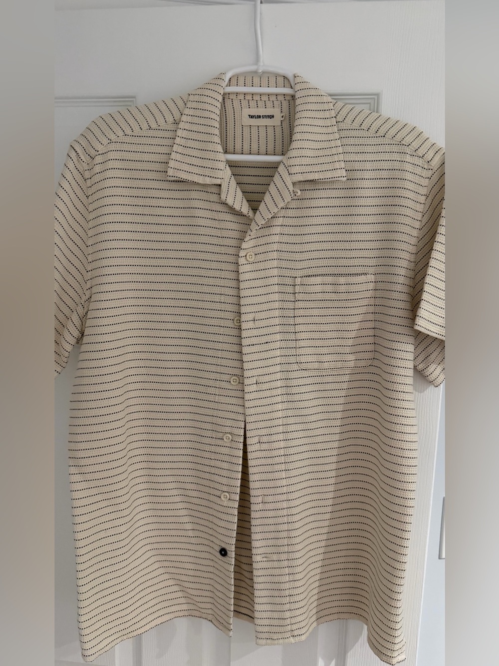 Taylor Stitch Cream Short-Sleeve Striped Camp Shirt